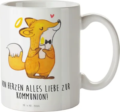 Produktbild von Mr. & Mrs. Panda Tasse Fuchs Kommunion - Weiß - Geschenk, Keramiktasse, Kaffeetasse, Becher, Gläubig, Gott, Teetasse, Glauben, kakaobecher, Dankeschön, Liebe
