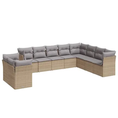 Produktbild von 10-tlg. Garten-Sofagarnitur mit Kissen Beige Poly Rattan