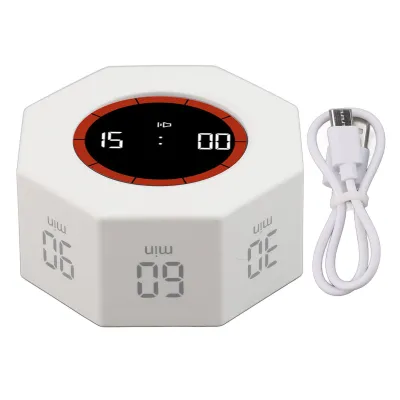 Image de Octagon Timer, horloge de bureau productive avec capteur G, minuteries réglables individuellement (1, 3, 5, 15, 30, 60, 90 min), pour le travail, les études, blanc