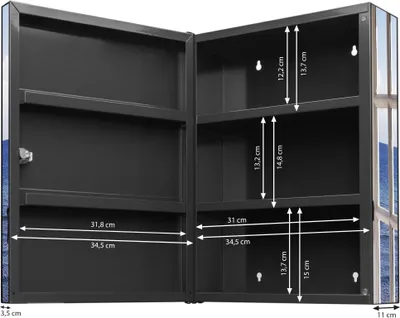 Produktbild von XXL Medizinschrank abschließbar Stahl anthrazit Arzneischrank Fensterpanorama Medikamentenschrank 35x46x15cm, Beklebung komplett [BSA1 10122]