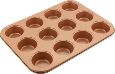 Image de LAMART LT3092 12 moules à muffins - acier au carbone, lave-vaisselle, cuivre, argent, 35,5x26,5x3 cm