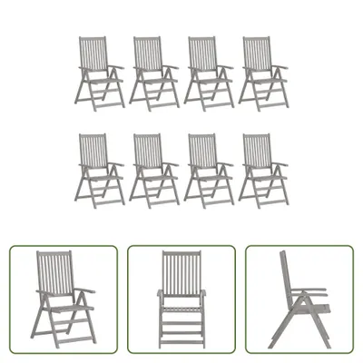 Image de The Living Store : lot de 8 chaises de jardin réglables, gris, en bois massif d'acacia