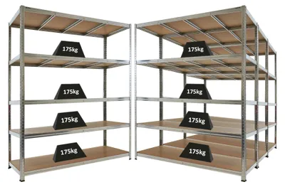 Produktbild von Mega Deal | 4x Schwerlastregal TAURUS | HxBxT 180x150x60cm | 5 Ebenen | Fachlast 175kg | Verzinkt