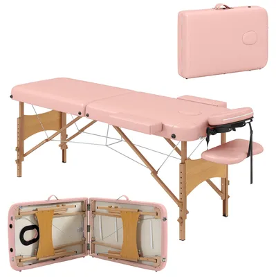 Immagine prodotto di Lettino da Massaggio Pieghevole con Altezza Regolabile e Borsa di Trasporto, Struttura in Legno, Rosa