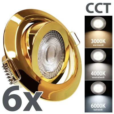 6x LED Einbaustrahler Set Rund, Schwarz, 5W, Dimmbar – Ultraflach (30mm), Schwenkbar, Für Decke & Wand