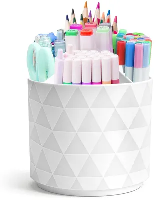 Produktbild von Drehbarer Schreibtisch-Organizer mit 5 Fächern, Stifthalter und Mehrzweckschublade für Büro, Zuhause und Schule (weiß)