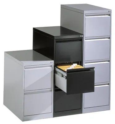 Produktbild von Hängeregistraturschrank, BxTxH 787x590x1357 mm, zweibahnig, 4 Schubladen, Griffleiste, RAL 7021 schwarzgrau