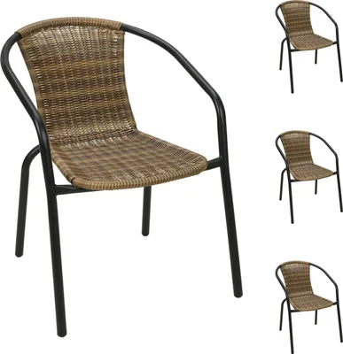 4 Stück Stabiler Polyrattan Bistrostuhl stapelbar Cappuccino / schwarz