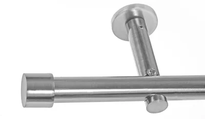 Produktbild von BASIT® Gardinenstange Set Edelstahl Look Metall Ø 19mm zur Wandbefestigung 1-lauf Kappe, Länge wählbar H19E61