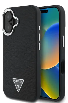 Produktbild von Guess GUHMP16SPGTSPSK iPhone 16 6.1" schwarz hardcase Grained Triangle MagSafe Schutzhülle