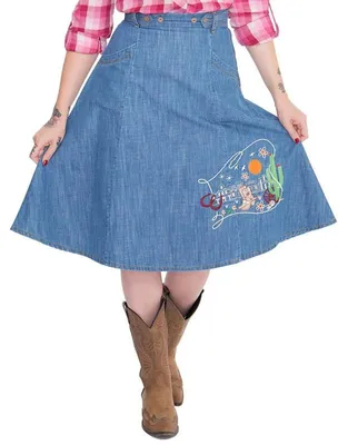 Produktbild von Queen Kerosin Denim Tellerrock - Western XS