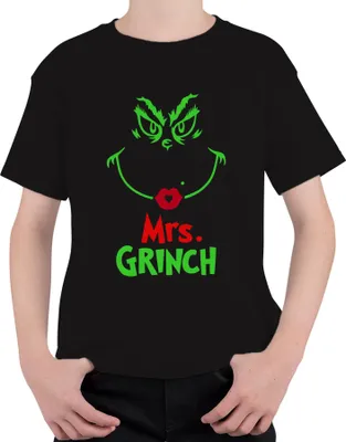 Produktbild von Mrs. GRINCH Weihnachten Lustig Weihnachtsfrau Grinch Geschenk Uni Kinder T-Shirt, Schwarz, 104