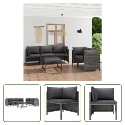 Produktbild von The Living Store 6-tlg. Garten-Lounge-Set mit Kissen Poly Rattan Grau