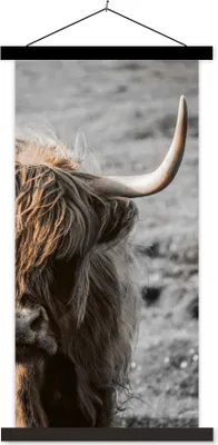 Produktbild von MuchoWow® Textilposter Schottische Hochlandrind - Kühe - Natur 40x80 cm mit schwarzem Rahmen - Wandemalerei