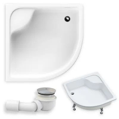 Zdjęcie produktu dla Brodzik Prysznicowy Półokrągły 90x90x41 Akrylowy, Gładki | w zestawie - Syfon, odpływ ⌀50 mm + nogi (stelaż) | BADLAND DORIS