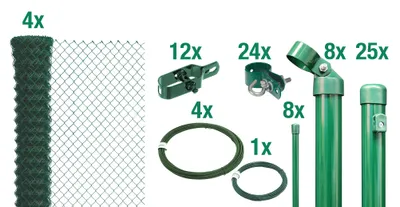 Obrázek produktu pro Plot z drátěného pletiva Alberts, výška 80 cm, délka 60 m, kompletní plotová souprava k zabetonování, zelená, velikost ok 60 x 60 mm