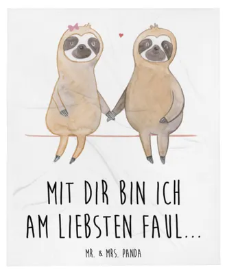 Produktbild von Mr. & Mrs. Panda Decke Faultier Pärchen - Weiß - Geschenk, Faultiere, Verliebt, Sofaüberwurf, Tagesdecke, Bettdecke, Liebe, Kuscheldecke, Bettüberwurf