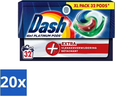 Produktbild von Dash – 4-in-1 Pods + Extra Fleckenentferner – Wäschekapseln – Intensivreinigung – 32 Wäschen - Vorteilspack - 20 Stücke