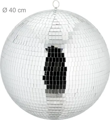 Immagine prodotto di Sfera da discoteca Relaxdays, Ø 40 cm, sfera decorativa a specchio da appendere, grande sfera da festa con occhiello metallico, sfera da discoteca, argento