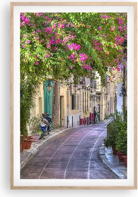 Produktbild von Gerahmtes Poster - Rahmen in heller Eiche - Straße dekoration blumen griechenland - 61x91,5 cm - Wand Bild - Wanddeko - Wandbilder - Wandposter - Bilderrahmen - Bilder - Kunstdruck - P2NPA61x91-2429