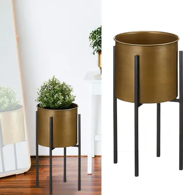 Produktbild von Zweiteiliger Blumentopf Rahmen | H 40 cm schwarz gold | Blumenstandarte Dekorationspot Wohndekoration (1 x 40 cm gold)