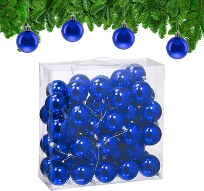 Productafbeelding van Relaxdays kerstballen, set van 50 stuks, kunststof, diameter: 6 cm, feestelijke kerstboomdecoratie, glanzende, blauwe kerstversiering