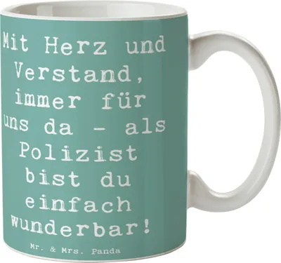 Produktbild von Mr. & Mrs. Panda Bedruckte Tasse Spruch Polizist Wunderbar - Meeresbrise - Geschenk, Henkelpott, Becher, Freundschaft, dankbarkeit, Danke sagen, Kaffeetasse, polizei