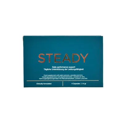 Obrázok produktu pre Steady je špičkový, denný doplnok stravy pre mužov, ktorý pozostáva zo štyroch kapsúl.
