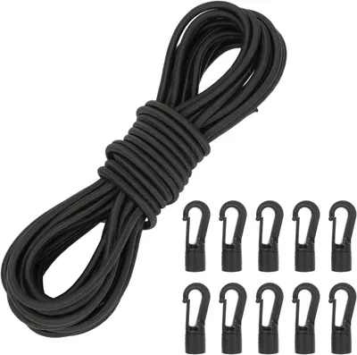 Produktbild von Gummiseil 6 mm, 10 m, Schwarz, mit 10 Kunststoffhaken, Wetterfest, für Camping