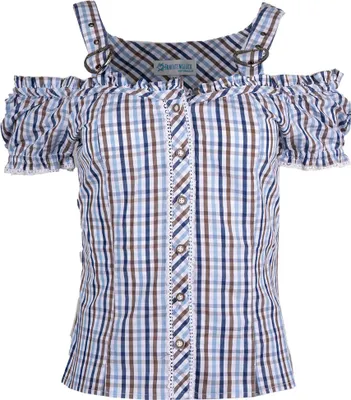 Produktbild von Trachtenbluse Fumio Kurzarm Karo blau 44
