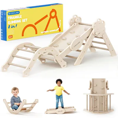 Produktbild von COSYLAND 8-in-1 Montessori Klettergerüst Holz ab 18 Monate – Kletterdreieck mit