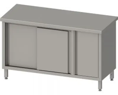 Produktbild von Arbeitsschrank mit Schiebetüren, 1300x600x850 mm, mit Flügeltürschrank rechts, ohne Aufkantung, verschweißt