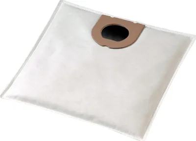 A white vacuum cleaner bag with a brown cardboard opening.