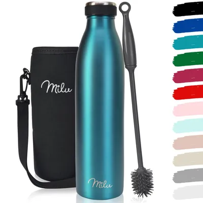 Produktbild von Milu Thermoflasche 750ml Isolierte Edelstahl Trinkflasche Thermoskanne Auslaufsichere Isolierflasche doppelwandig für heiße & kalte Getränke (Grün)