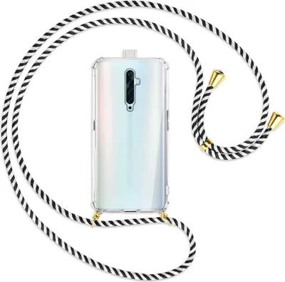 Produktbild von Handykette Backcover-Schutzhülle mit Band (Metall goldfarben) für Oppo Reno2 Z / Reno2 F - schwarz/weiß gestreift
