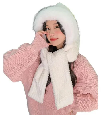 Immagine prodotto di Berretto invernale con cappuccio e sciarpa 2-in-1, color rosa, in ecopelliccia e velluto di cotone