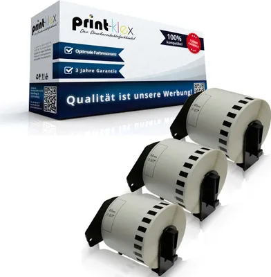 Produktbild von Print-Klex 3x kompatible Etiketten-Rollen kompatibel mit Bother DK-22205 62mm x 30,48m PTouch QL 560 VP PTouch QL 560 YX PTouch QL 570 PTouch QL 580 PTouch QL 580 N PTouch QL 650 TD PTouch QL 700 PTouch QL 710 W PTouch QL 720 NW Label 62mm x 30,48 m DK22205 Trägerspule