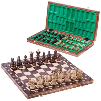 Image de Échiquier jeu d'échecs - 52 x 52 cm - Bois - Pièces d'échecs incluses