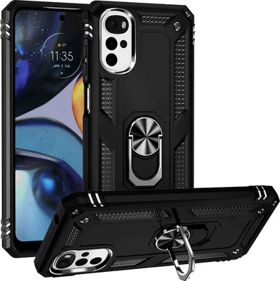 Obrázek produktu pro Pouzdro pro Motorola Moto G22 dvouvrstvé robustní, vojenská ochrana pouzdro s držákem prstenu a stojánkem černé