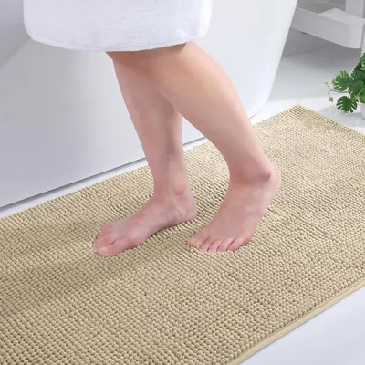 Productafbeelding van Antislip badmat van chenille, 60 x 90 cm (rechthoekig), donkerbeige
