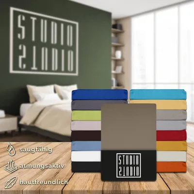 Produktbild von STUDIO Basic Spannbettlaken 180x200cm, 100% gekämmte Baumwolle, Markenqualität, Jersey - Taupe