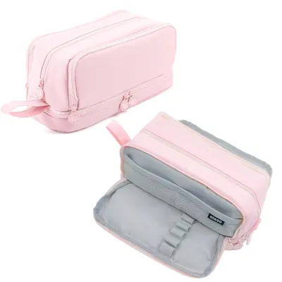Image de Trousse spacieuse à 4 compartiments, pour filles et adolescentes, avec fermeture à glissière, résistante et facile à transporter.