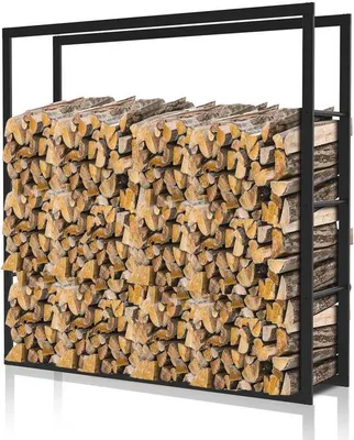 Productafbeelding van Brandhoutrek voor buiten, 100 x 100 x 25 cm, metaal, zwart, stapelhulp voor brandhout
