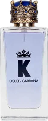 A clear, front-facing studio shot of a Dolce & Gabbana K Eau de Toilette bottle.