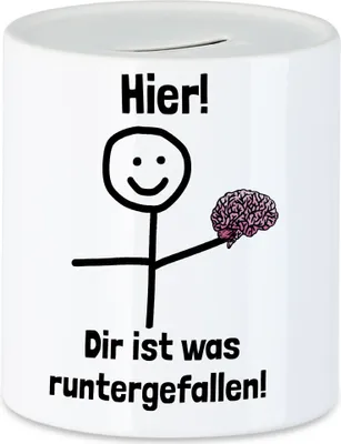 Produktbild von Hier dir ist etwas runtergefallen Spardose Lustig Spruch Gehirn Strichfigur