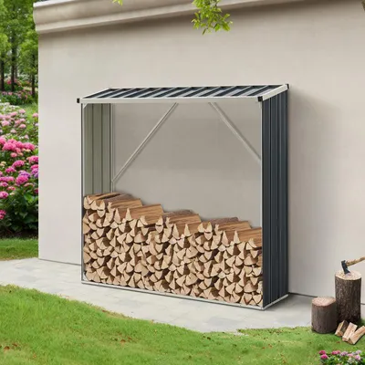 Immagine prodotto di Portariventi in legno – scaffale per legna – portariventi per stufa a legna – struttura in acciaio – colore antracite resistente agli agenti atmosferici – dimensioni 155x45x157 cm