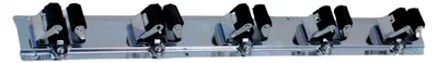 Produktbild von Gerätehalter 50 cm, Geräteleiste mit 5 Klemmhaltern, Wandhalterung für Gartengeräte, Besen und Werkzeuge