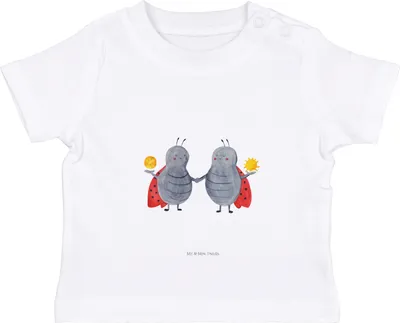 Produktbild von Mr. & Mrs. Panda Organic Baby Shirt Sternzeichen Zwilling 0. - 6. Monat - Weiß - Geschenk, Marienkäfer, Zwillingsbruder, Babyshirt, , T-Shirt, Zwillinge, Glückskäfer