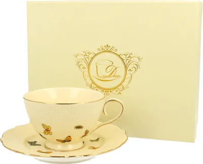 Produktbild von DUO ECRU Tasse 260 ml BUTTERFLIES mit Untertasse, New Bone China Porzellan