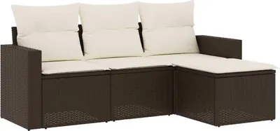 Immagine prodotto di vidaXL Set di divani da giardino 4 pezzi con cuscini in polirattan marrone